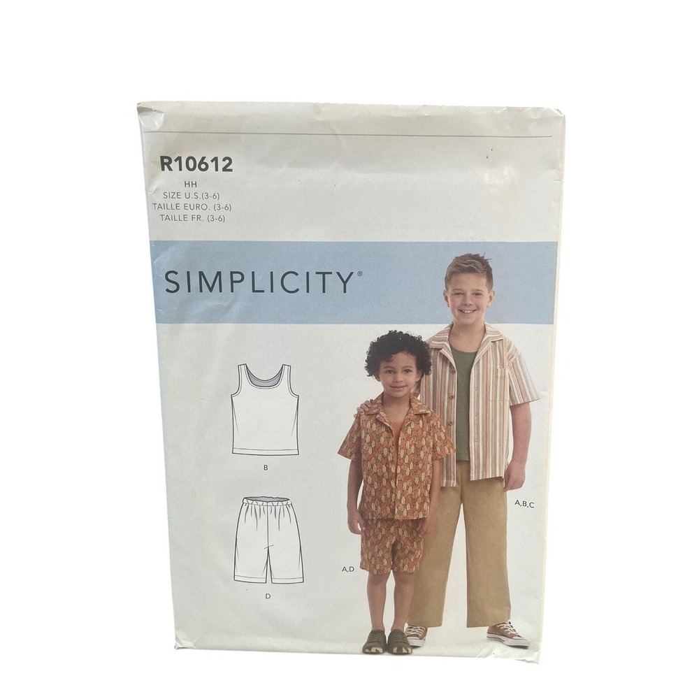 Simplicity R10612 Boys' Shirt Pants Shorts Tank Top Pattern Sizes 3-6